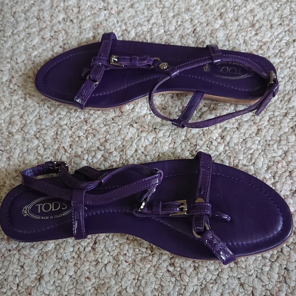 TOD’s T-Strap thong Sandals in Purple Patent Leather Size 6.5 - Picture 8 of 12